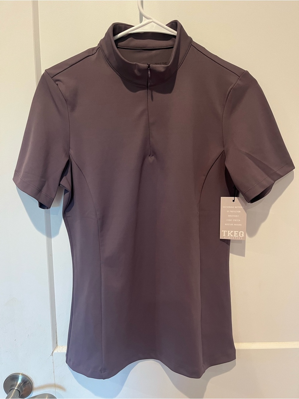 TKEQ Women's Short-Sleeve Half-Zip Top in Mauve New